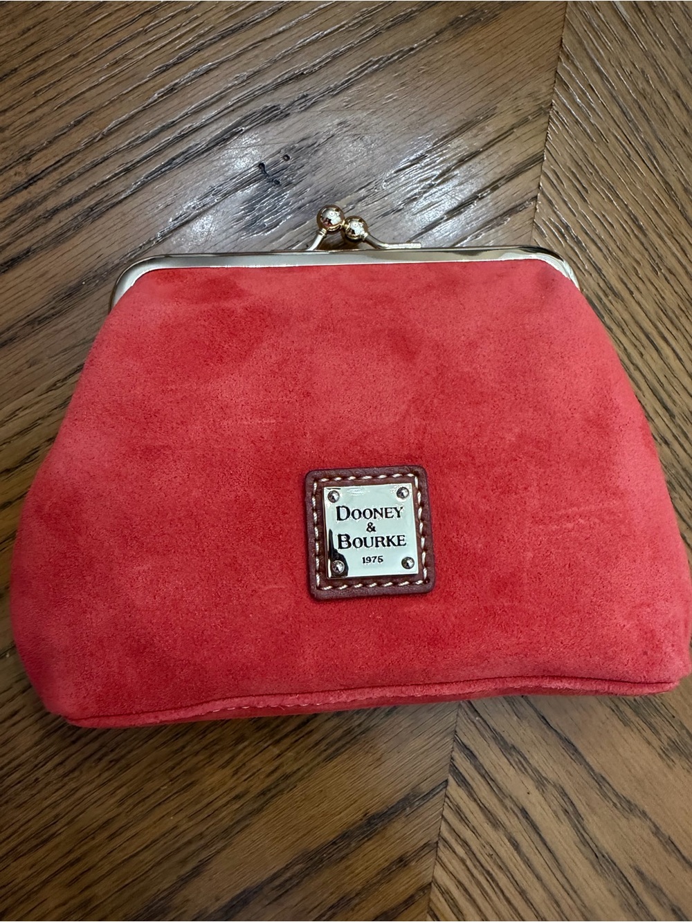 RARE Dooney & Bourke Deep Coral Suede Large Kiss-Lock Card Coin Pouch